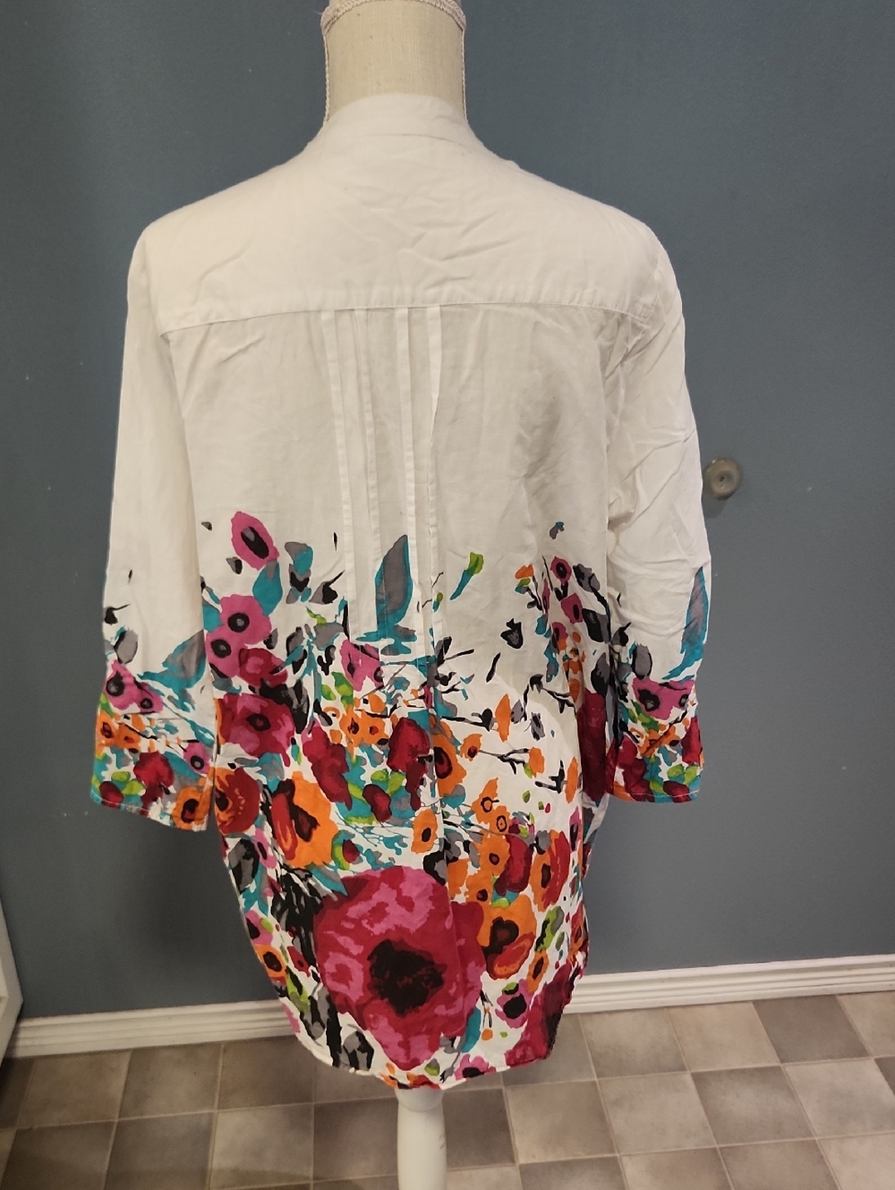 Collection Ect. Floral Button Down 100% Cotton 3/4 Sleeves Blouse Feminine Boho - Picture 5 of 9